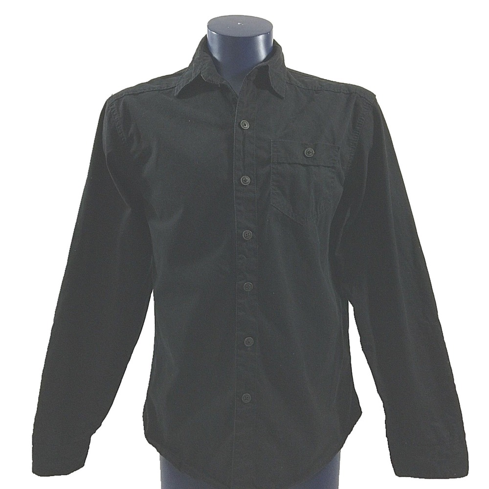 Jordan Craig Mens LARGE Shirt Black Brown‎ Suede Elbow Patch Long Sl Button Down